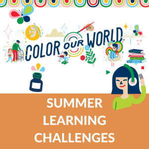 Colorful design with the text "Color Our World" and "Summer Learning Challenges."