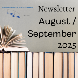 Row of books with one open, and text "Newsletter August / September 2025."