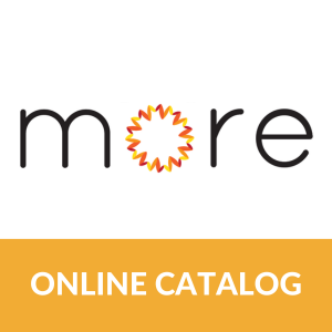 Logo with the word "more" featuring a sunburst design for the "o" and "ONLINE CATALOG" text below.