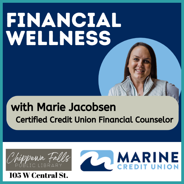 A promotional image for a financial wellness event featuring a woman and text about the event details.