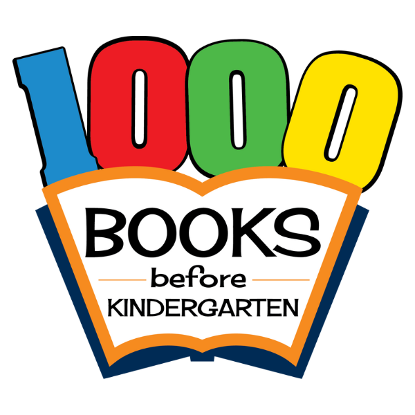 Logo with "1000 Books before Kindergarten" in colorful numbers and letters.