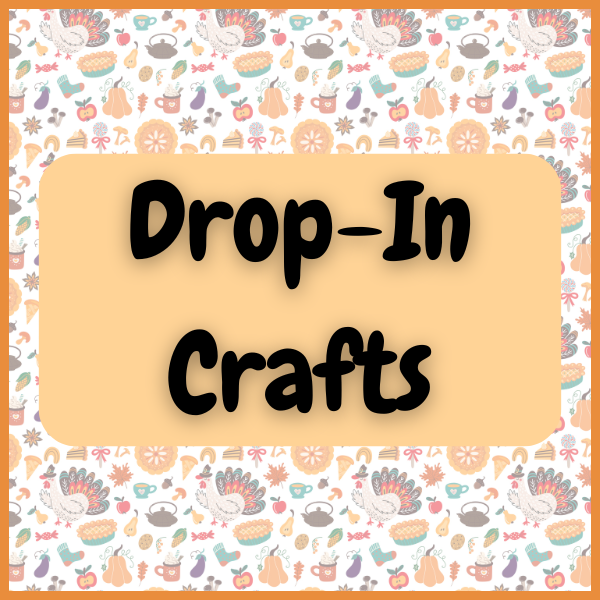 Autumn-themed card with "Drop-In Crafts" text in the center.