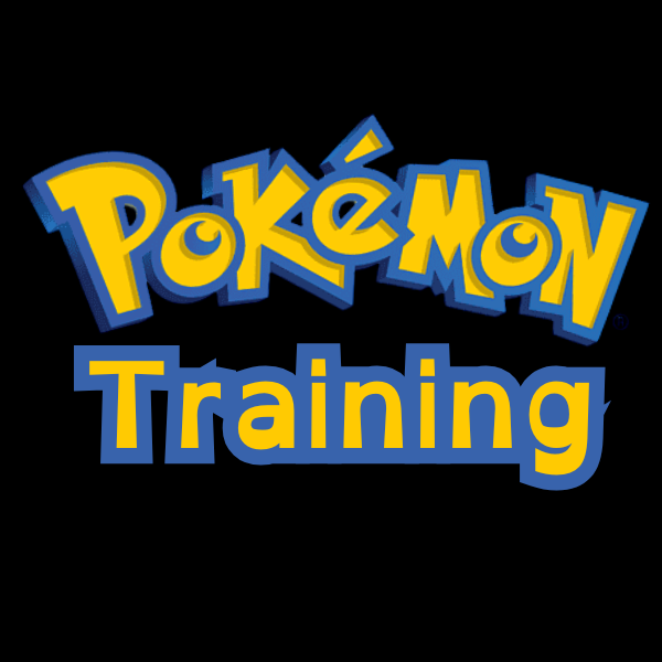 "Pokémon Training" text in yellow with blue outlines on a black background.