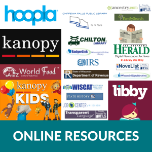 Collage of various online resource logos with a teal banner reading "ONLINE RESOURCES."